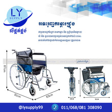 Load image into Gallery viewer, រទេះរុញកន្ថោរជ្រុង Wheelchair Commode WC
